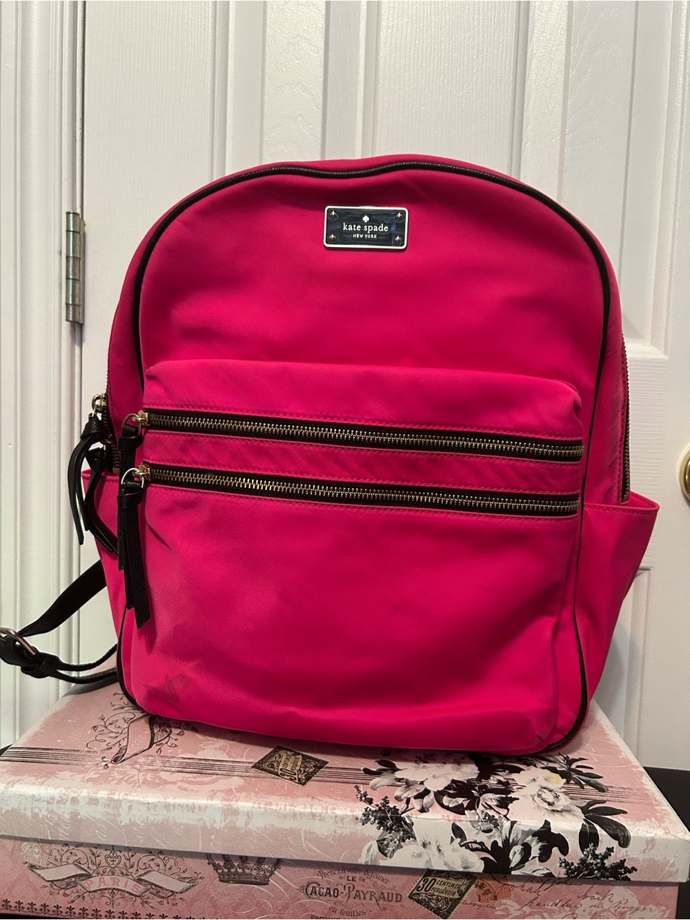 kate spade Bright Pink Nylon Backpack with Gold Hardware